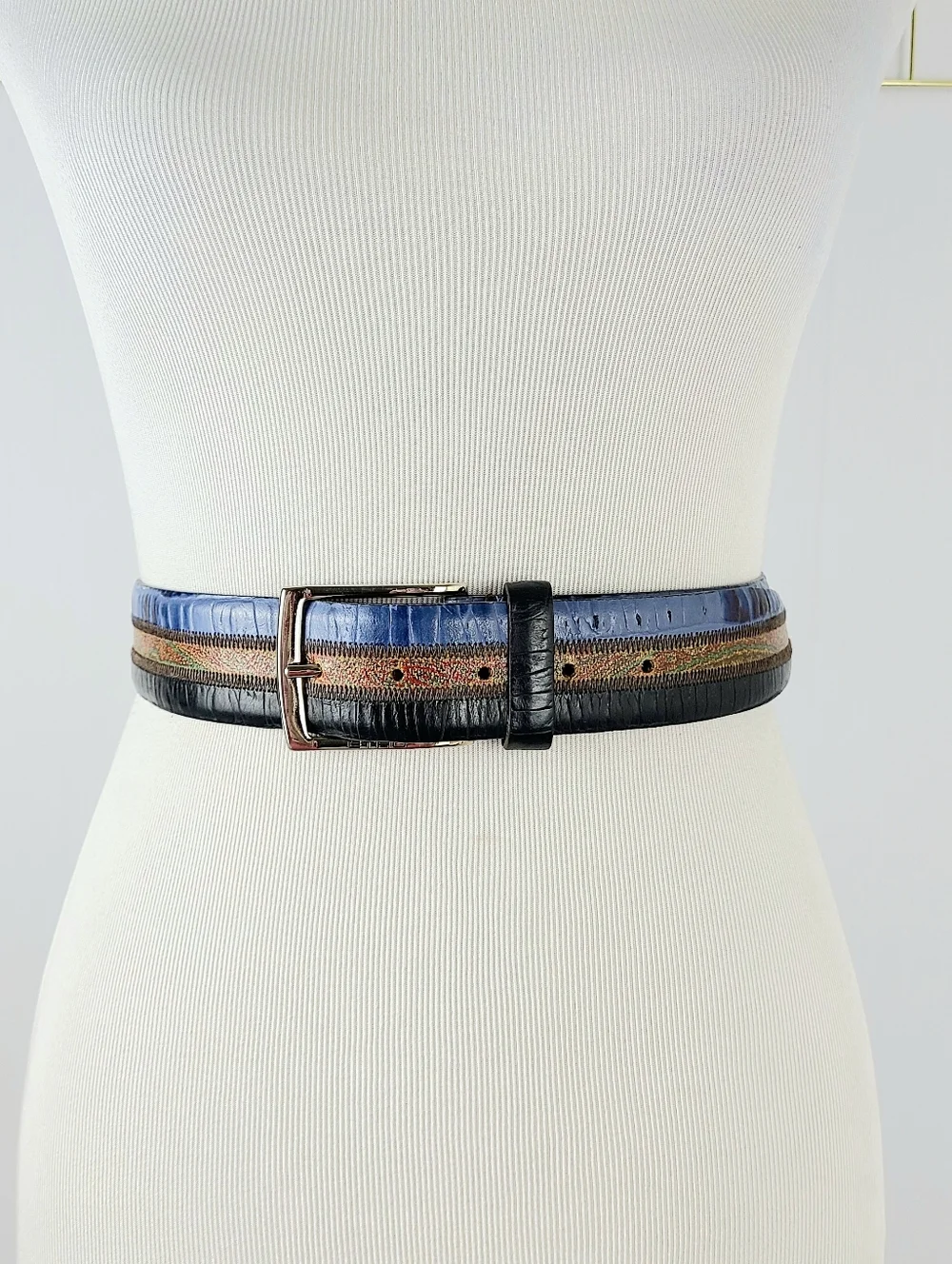 Etro Milano Made In Italy Paisley Striped Color Block Genuine Leather Belt